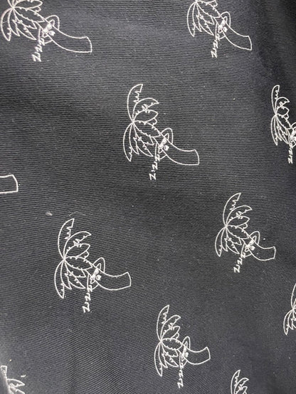 Black White Palm Tree Line Art Vintage Print Cotton Fleece Knit " Lounge Palm"