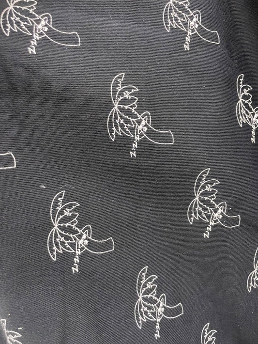 Black White Palm Tree Line Art Vintage Print Cotton Fleece Knit " Lounge Palm"