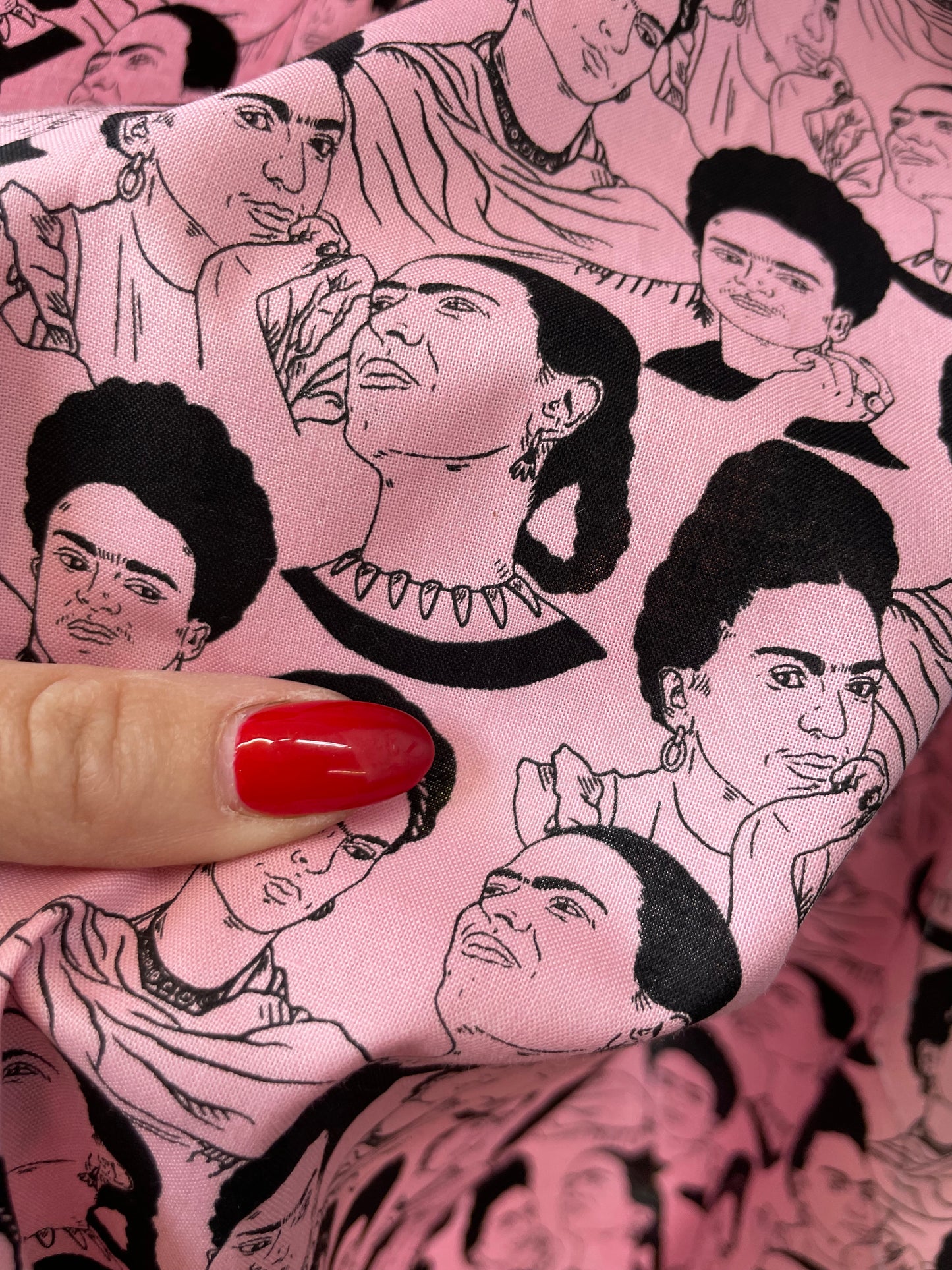 Pink Black Frida Kahlo Portrait Cotton Poplin “The Legend”