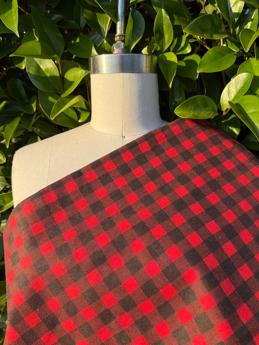 Red Black Gingham Plaid Cotton Flannel Quilt “Paul’s Farm”
