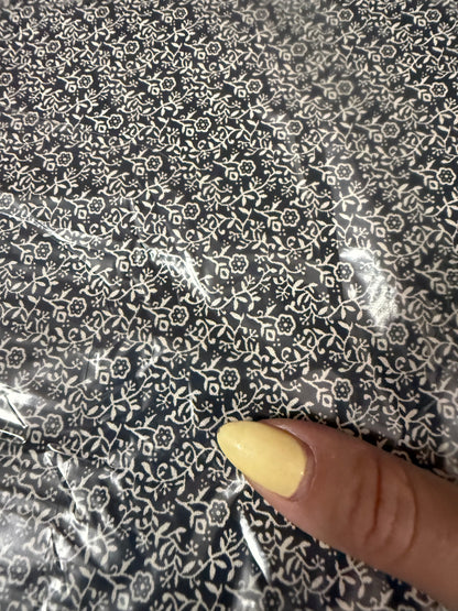 Black White Ditsy Calico Floral Print Quilt Cotton "Midnight Mabel”