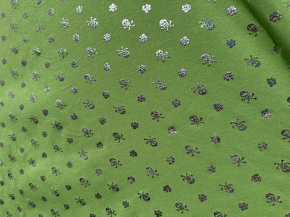 Lime Green Silver Skull Print Cotton Spandex Jersey Knit “Me Silver"