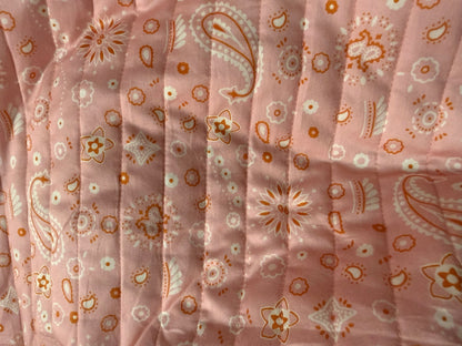 White PinkOrange Paisley Print Cotton Sateen Quilted DoubleFaced “Kayla”