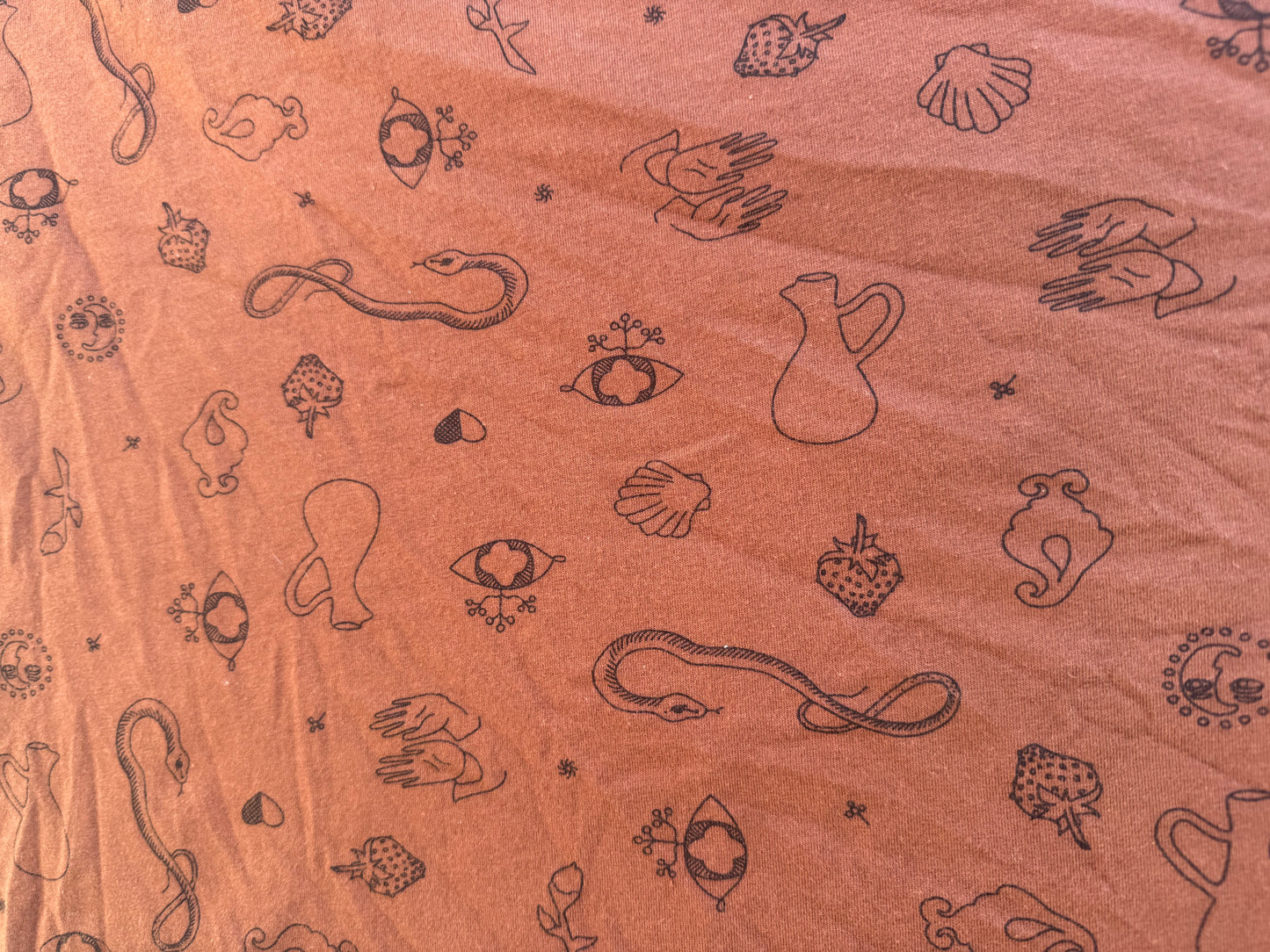 Brown Black Tattoo Flash Motif Cotton Spandex  Jersey Knit "Sidewinder Seeker”