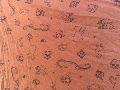 Brown Black Tattoo Flash Motif Cotton Spandex  Jersey Knit "Sidewinder Seeker”