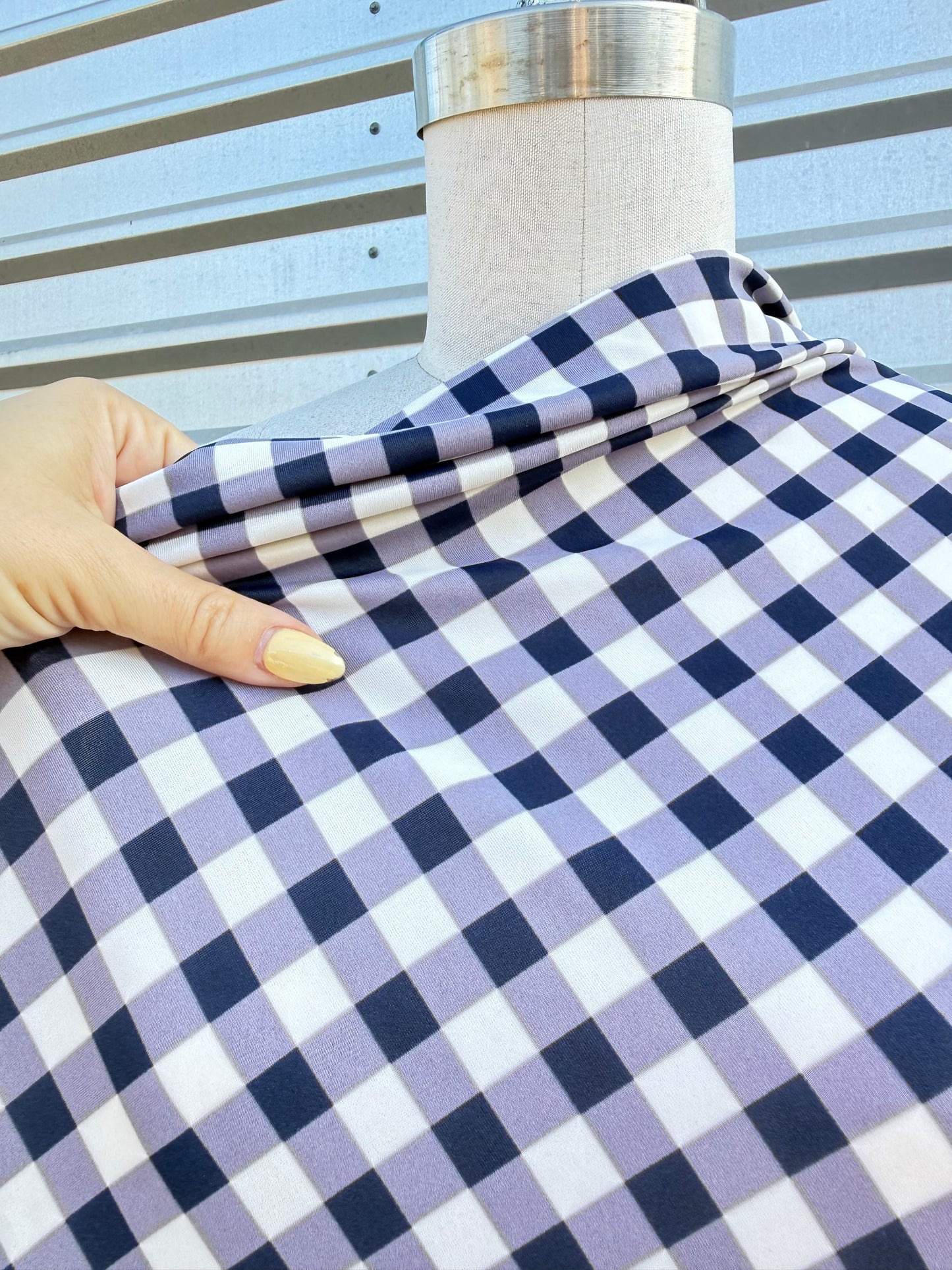 Blue White Gingham Nylon Spandex Swim Knit "Pond Swimmer”