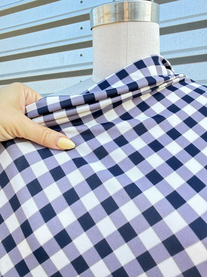 Blue White Gingham Nylon Spandex Swim Knit "Pond Swimmer”