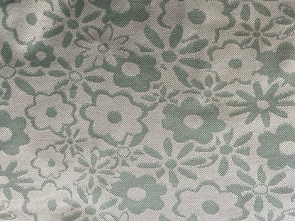 White Pale Blue Floral Daisy Polyester Spandex Ponte Knit "Embossed Floral "