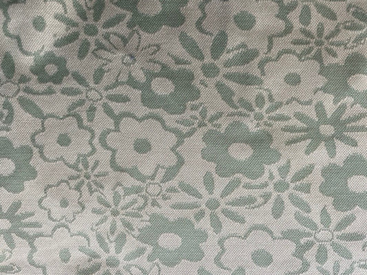 White Pale Blue Floral Daisy Polyester Spandex Ponte Knit "Embossed Floral "