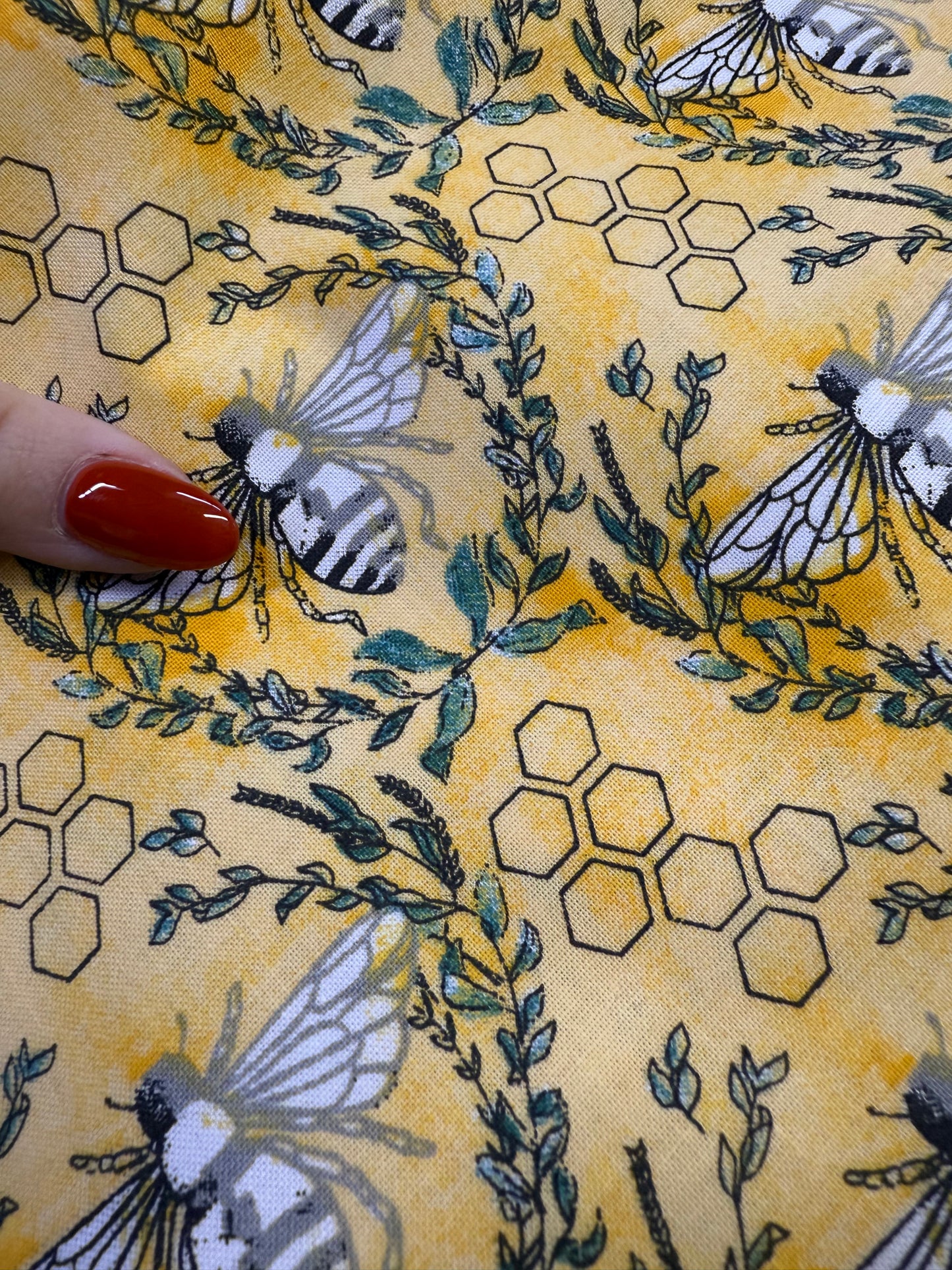 Gold Yellow  Black Bee Honeycomb Cotton Poplin Woven "Honey Maker”