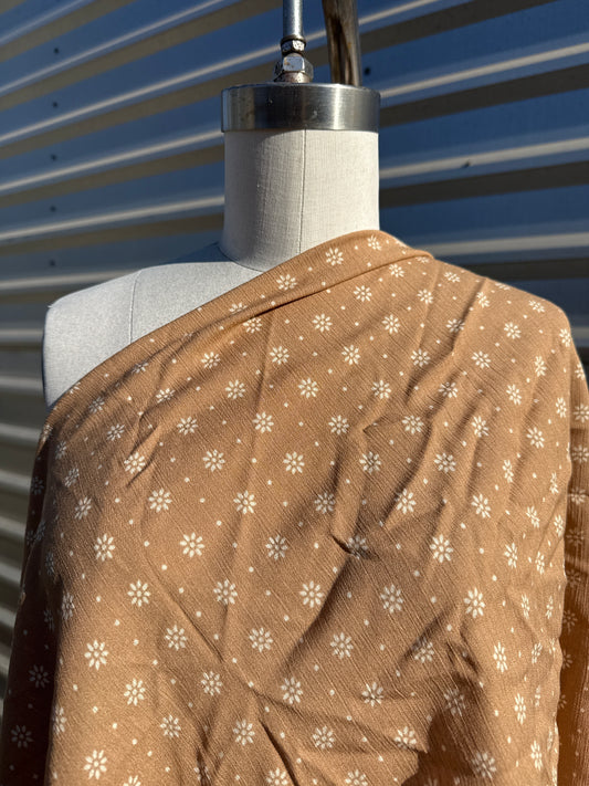 Taupe Tan White Minimal Floral Dot Print Rayon Crepe Woven "Clementine"