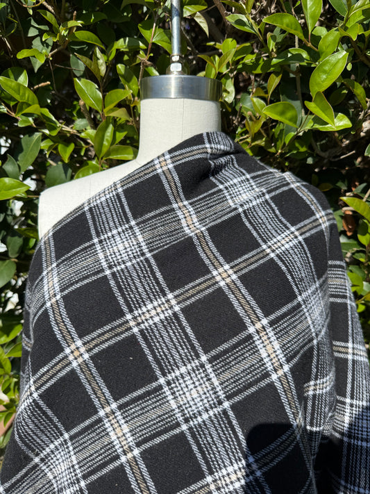 Black White Cream Plaid Cotton Flannel " Clash"