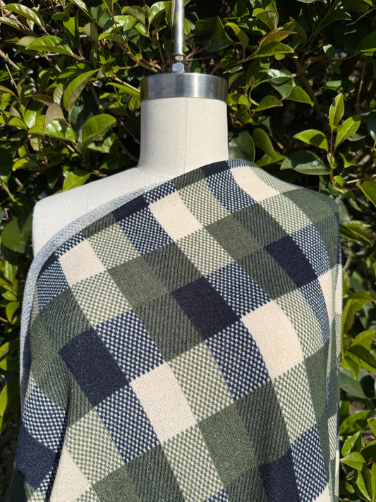 Green Navy Ivory Plaid Hacci Sweater Knit "Mountain View"