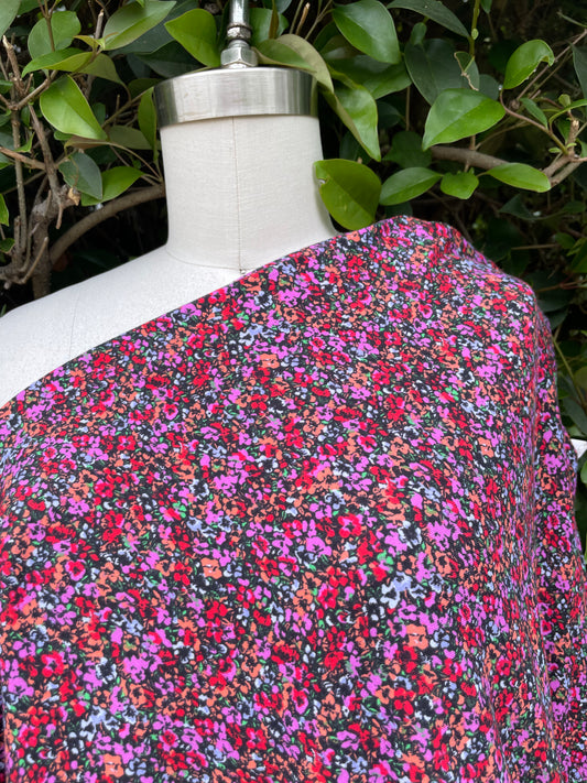 Pink Red Coral Black Ditsy Floral Cotton Vintage Jersey "Baddie Garden"