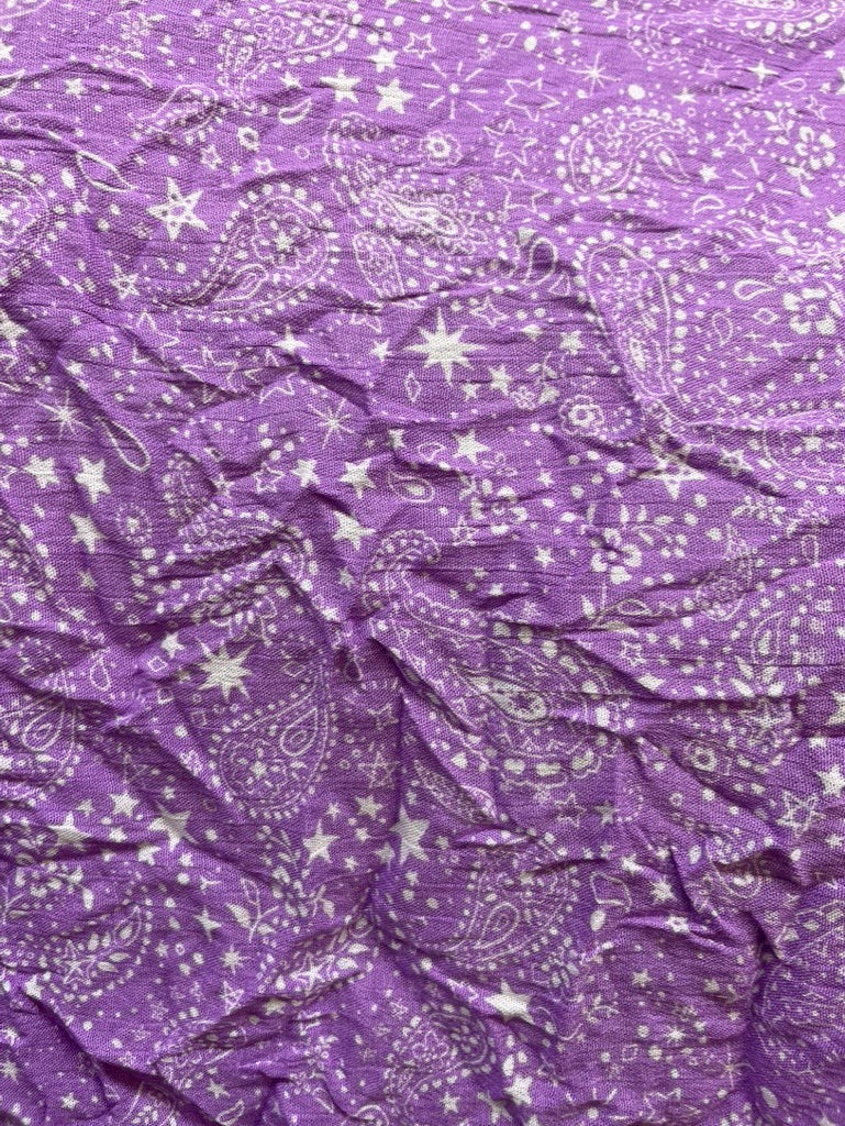 Lavender White Paisley Stars Rayon Crepe Woven "Yeehaw Lilac"