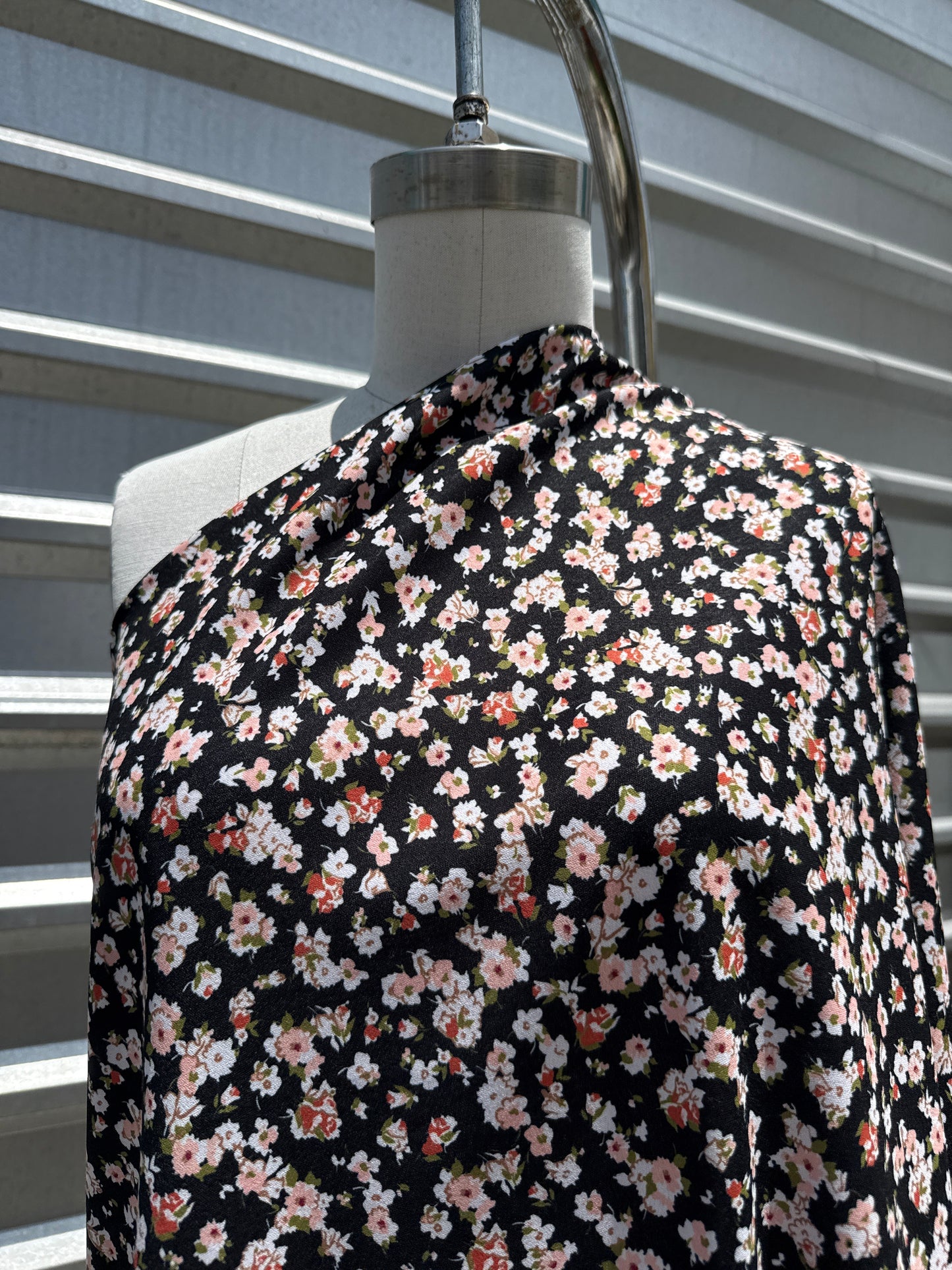 Black White Rust Green Rose Floral Polyester Woven "Alyssa's Garden"