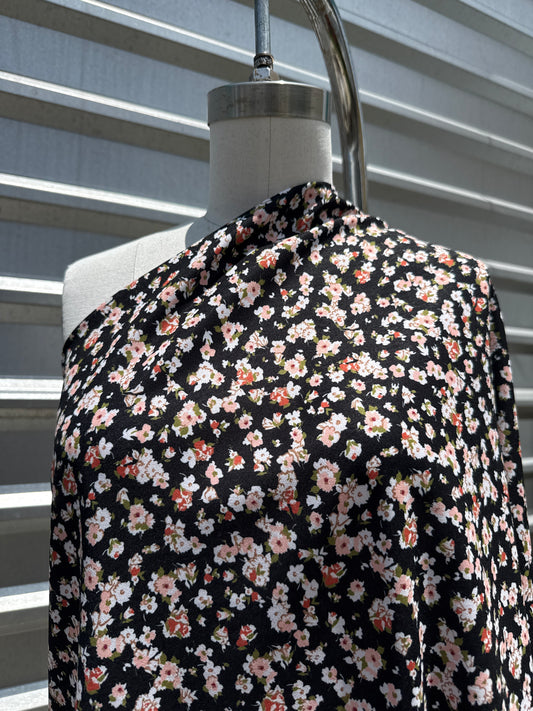 Black White Rust Green Rose Floral Polyester Woven "Alyssa's Garden"