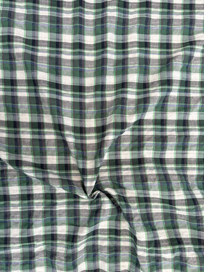Green White Blue Plaid Cotton Seersucker Texture Woven "I See A Hawk"