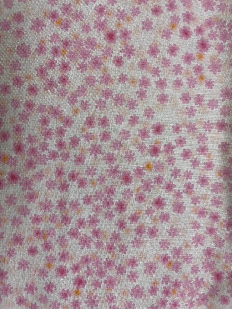White Pink Orange Mini Ditsy Floral Quilt Cotton Poplin Woven "Darling Girl Garden"