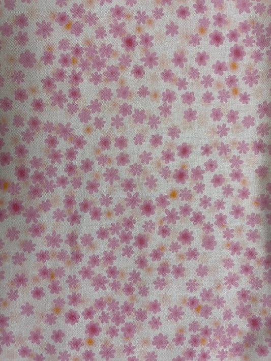 White Pink Orange Mini Ditsy Floral Quilt Cotton Poplin Woven "Darling Girl Garden"