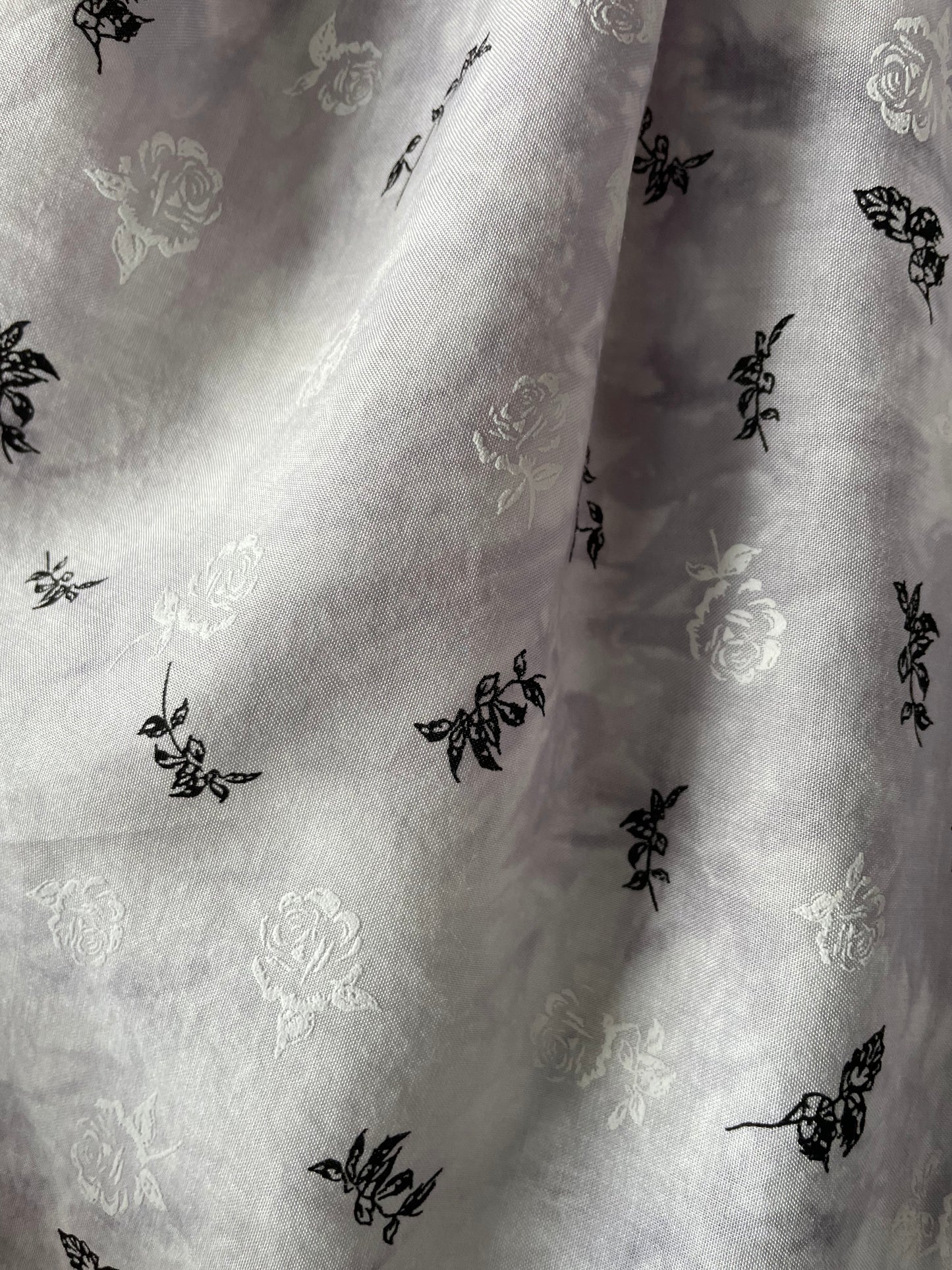 Grey White Black Floral Tie-dye Rayon Challis Woven "Nightbloom Spell"