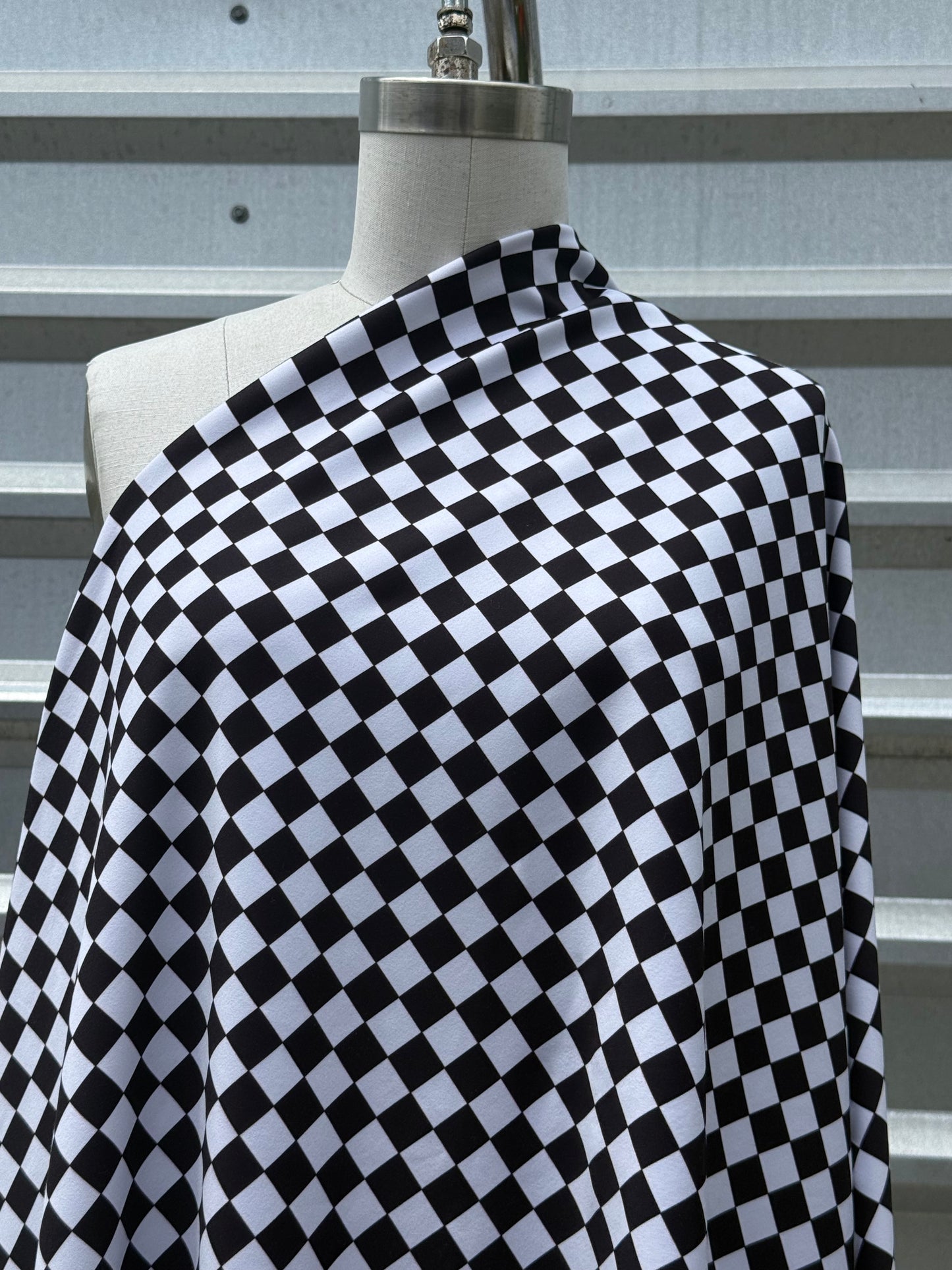 Black White Checker Print Nylon Spandex Swim Knit "Speedy Swimmer"