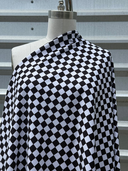 Black White Checker Print Nylon Spandex Swim Knit "Speedy Swimmer"