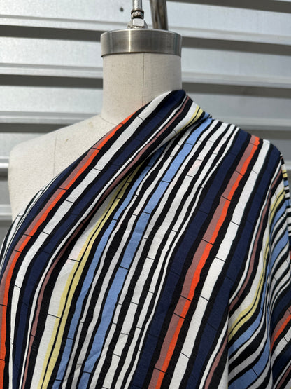 Blue Orange Black Abstract Stripe Rayon Fille "Harlow"