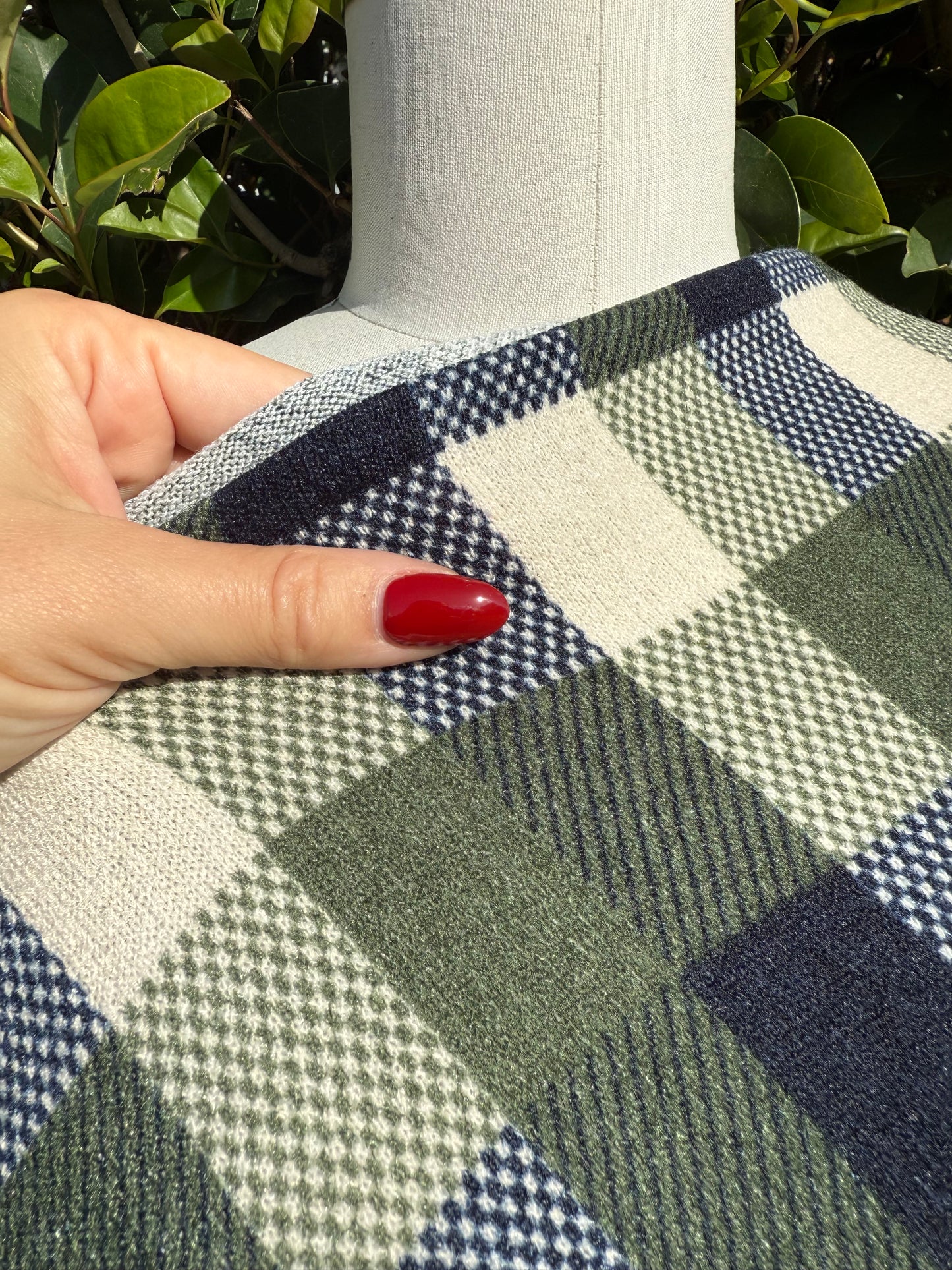 Green Navy Ivory Plaid Hacci Sweater Knit "Mountain View"