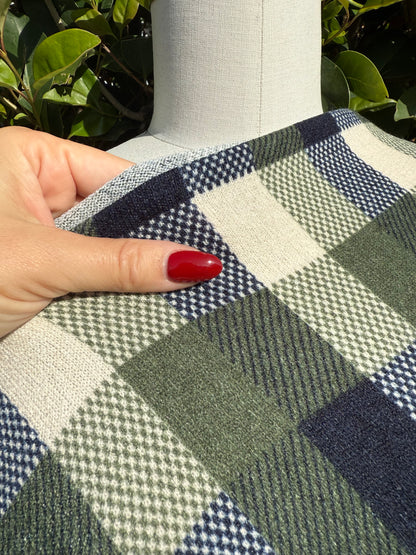 Green Navy Ivory Plaid Hacci Sweater Knit "Mountain View"