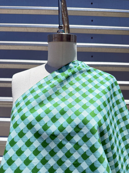 Green Cat Gingham  Print Quilt Cotton "Green Gato"