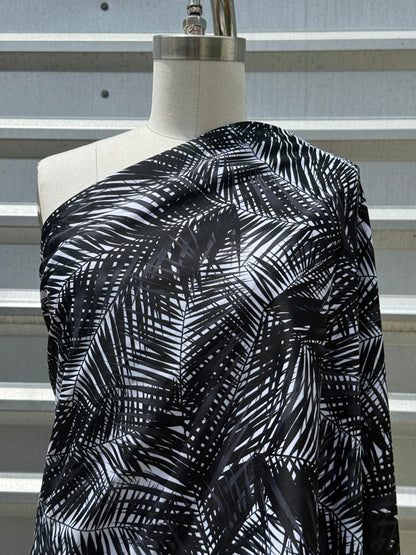 Black White Leaf Palm Print Nylon Spandex Swim Knit "Frond of You"