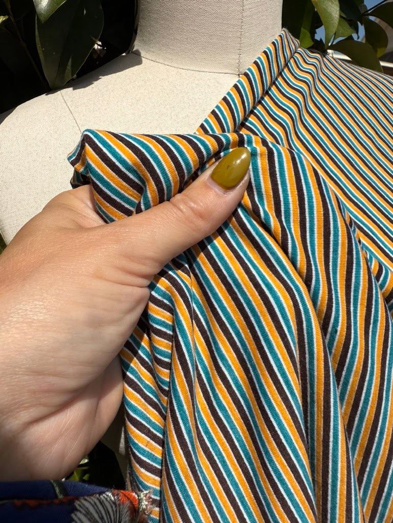Thin Stripe Teal Brown Yellow White Vintage Cotton Spandex Jersey "Uncle Dave"