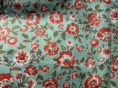 Sage Green Vintage Pink Boho Floral Cotton Woven "Tea with Grandma"