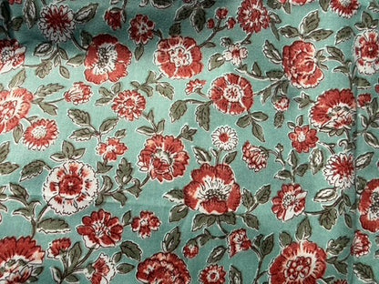 Sage Green Vintage Pink Boho Floral Cotton Woven "Tea with Grandma"