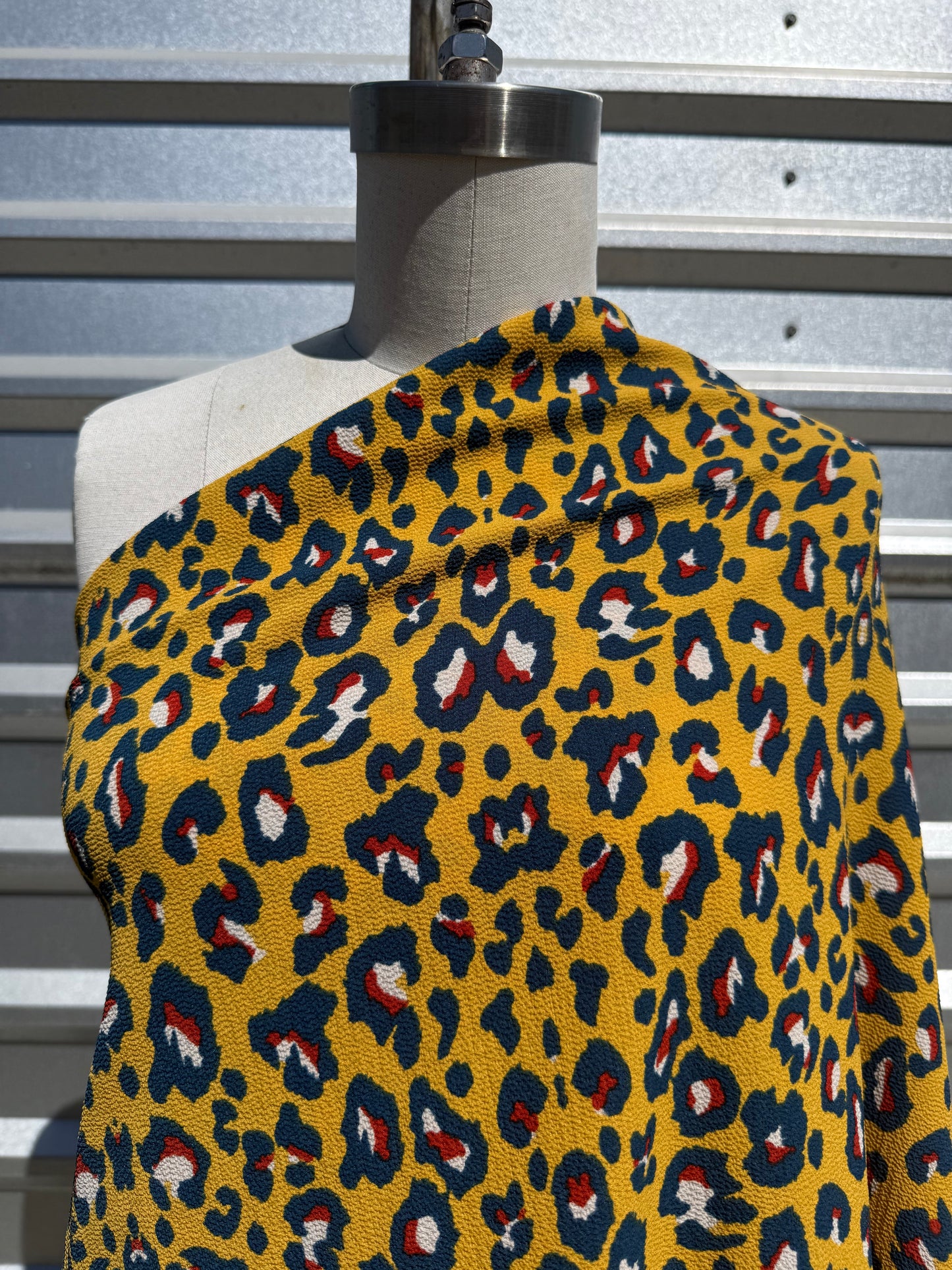 Yellow Navy Red Cream Leopard Print Polyester Crepe Woven "Wild Cat"
