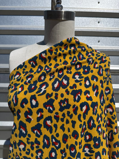 Yellow Navy Red Cream Leopard Print Polyester Crepe Woven "Wild Cat"