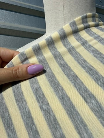 Heather Grey Yellow Stripe Rayon Spandex Jersey "Heather Butter"