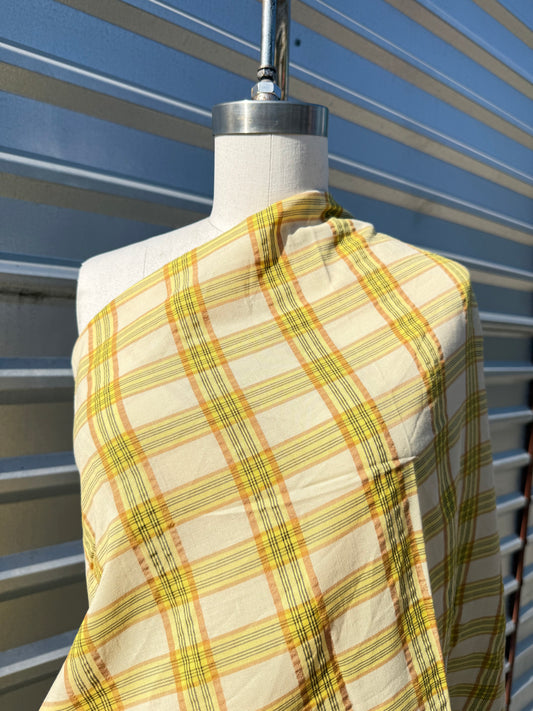 Yellow Orange Plaid Cotton Voile Shirting Woven "Corn Field"