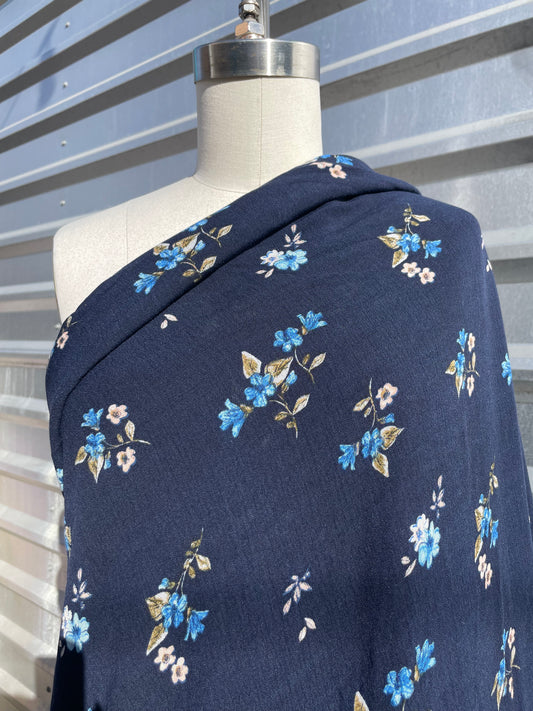 Navy Blue Floral Soft Rayon Crepe "Alexis on the Farm"