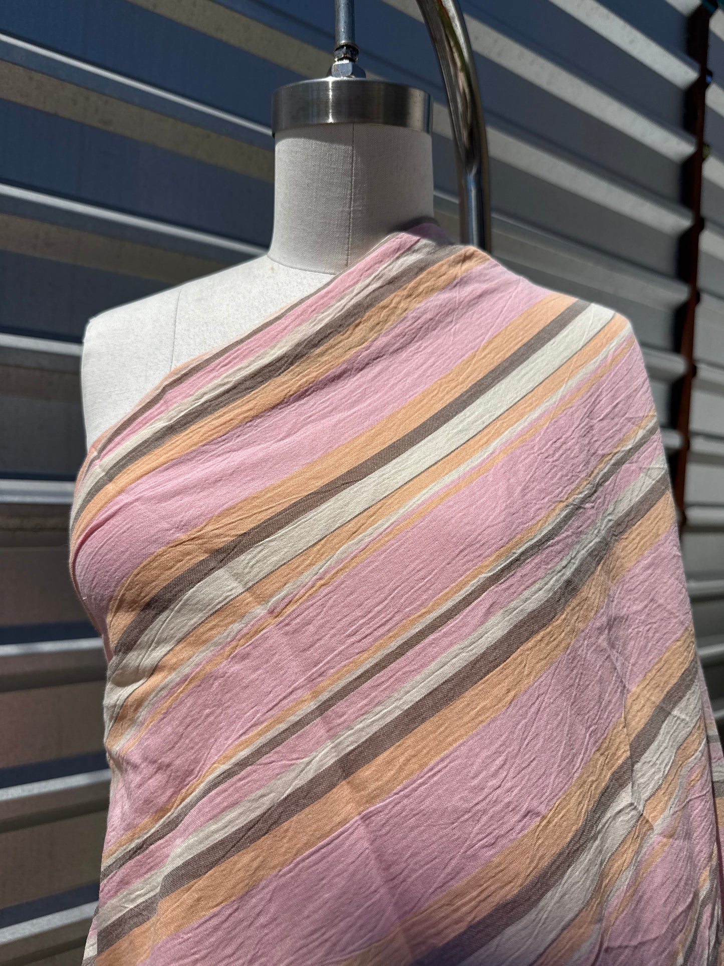 Pink Orange Brown Cream Stripe Cotton Gauze Woven "Sherbet Sunset"