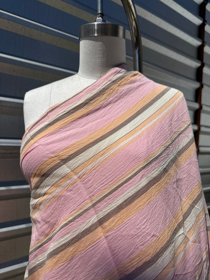 Pink Orange Brown Cream Stripe Cotton Gauze Woven "Sherbet Sunset"