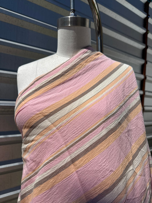 Pink Orange Brown Cream Stripe Cotton Gauze Woven "Sherbet Sunset"