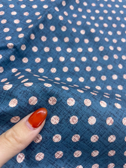 Blue Pink Mini dot Crosshatch Quilt Cotton Poplin Woven "Dotwork Blue"