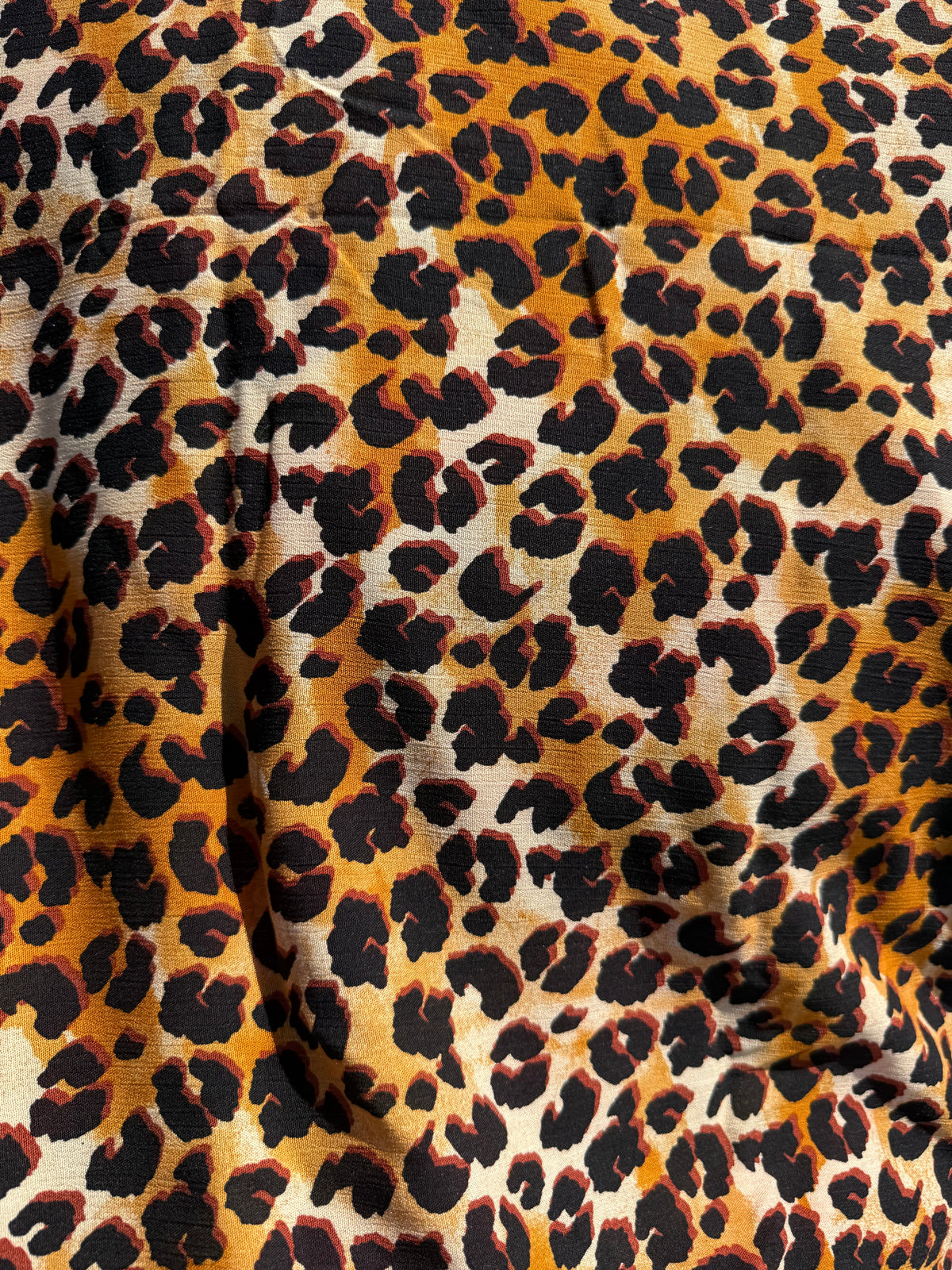 Orange Black Leopard Animal Print Rayon Crepe "Big Meow”
