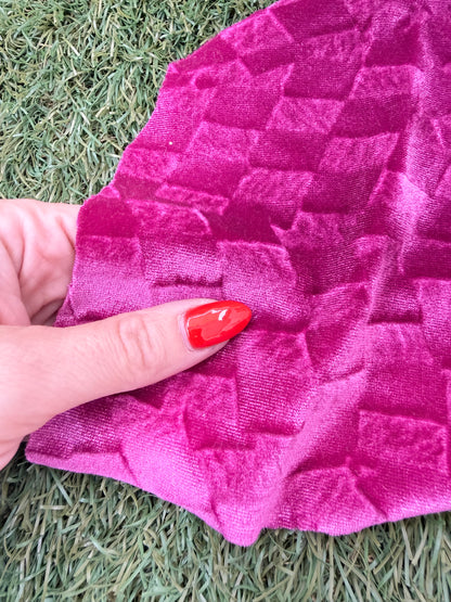 Fushia Pink Geometric Impressed Polyester Spandex Stretch Velvet Knit "Lindy”