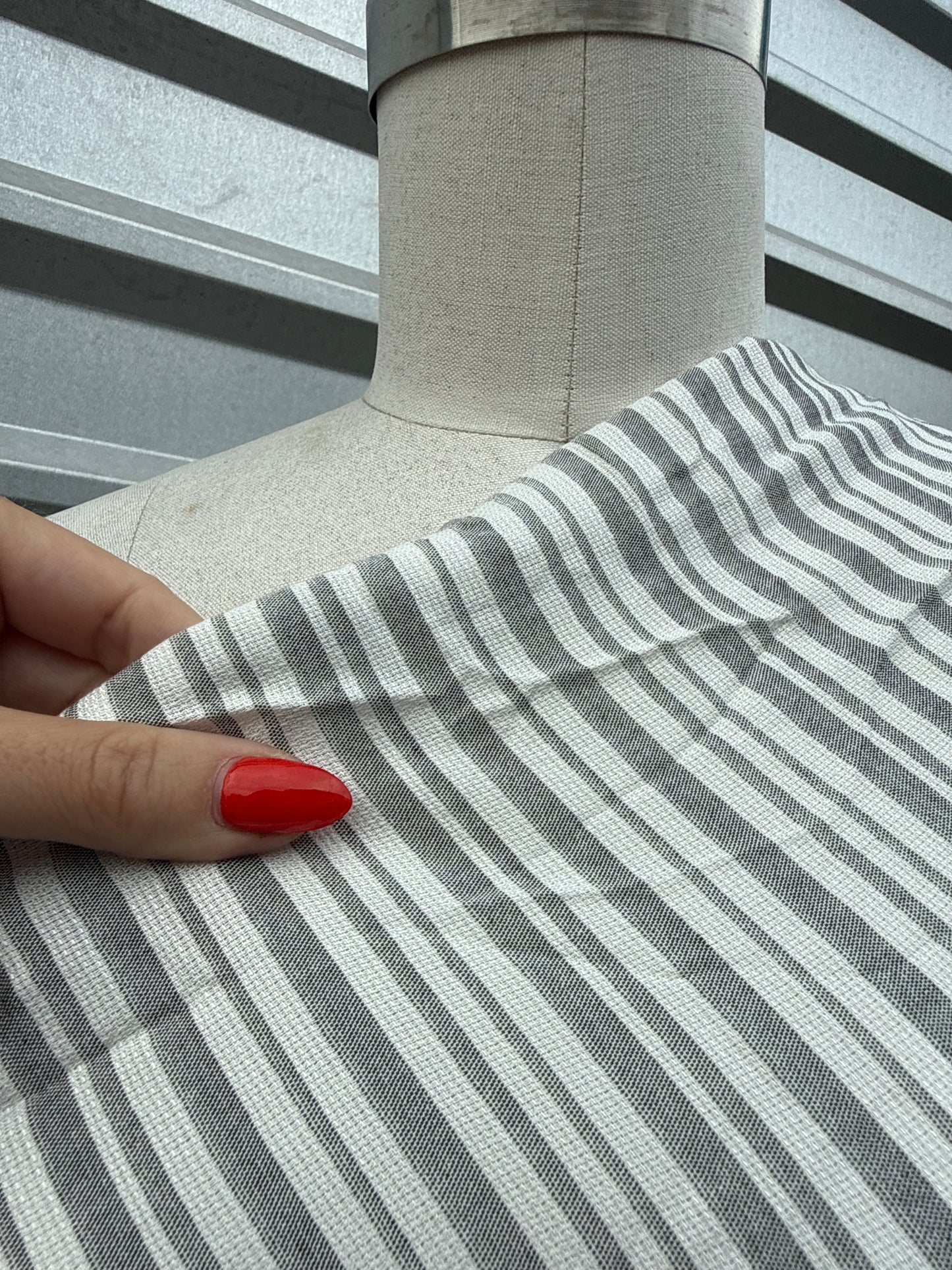 Grey White Stripe Cotton Rayon Gauze "Salt Coves"
