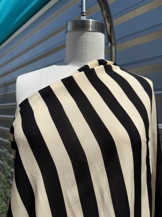 Black Ivory Veritcal 1 Inch Strpe Print Rayon Challis Woven "B.Juice"