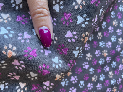 Grey Purple Blue Dog Cat Paw Print Quilt Cotton Poplin “Fur Baby Footies”