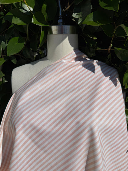 Pink White  Vertical Stripe Quilt Cotton Poplin Woven "Himalayan Pink "